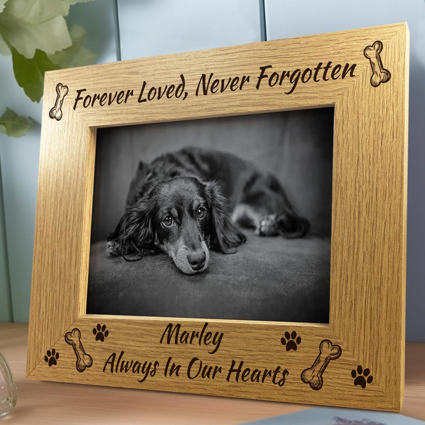 Personalised Pet Dog Memorial 7x5 Wood Photo Frame Dog Memorial