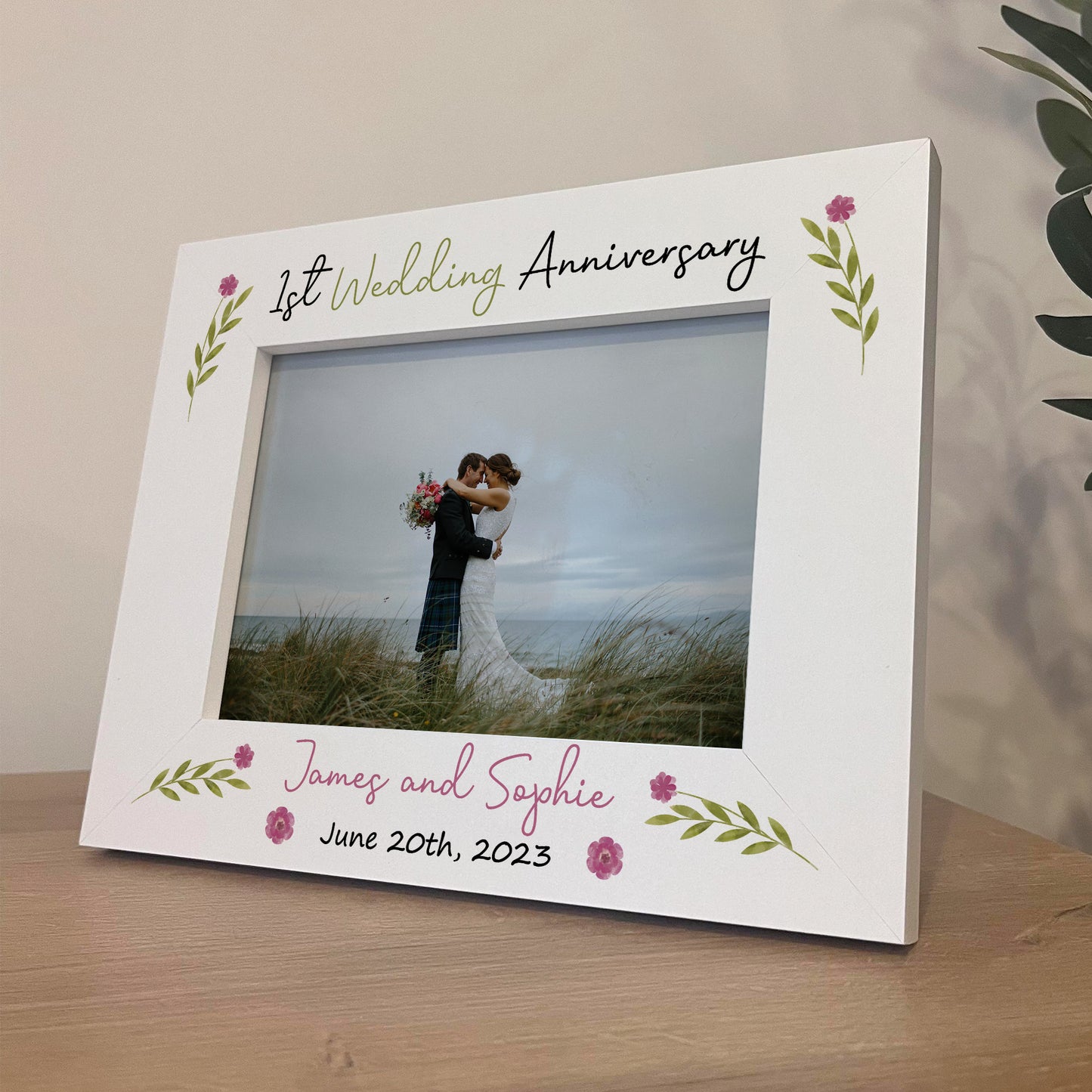 1st Anniversary Wedding Gifts Personalised 7x5 White Frame