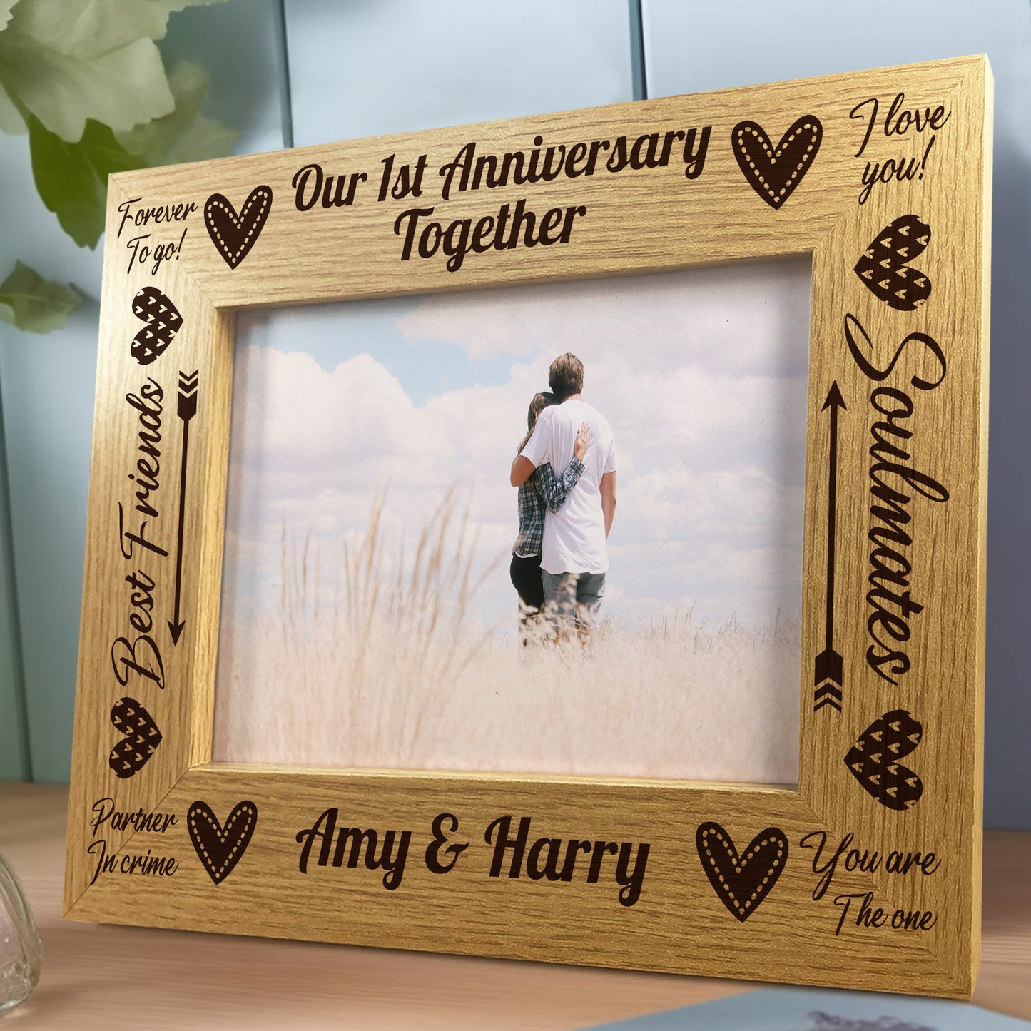 1st Anniversary 7x5 Wood Photo Frame First Anniversary Couple