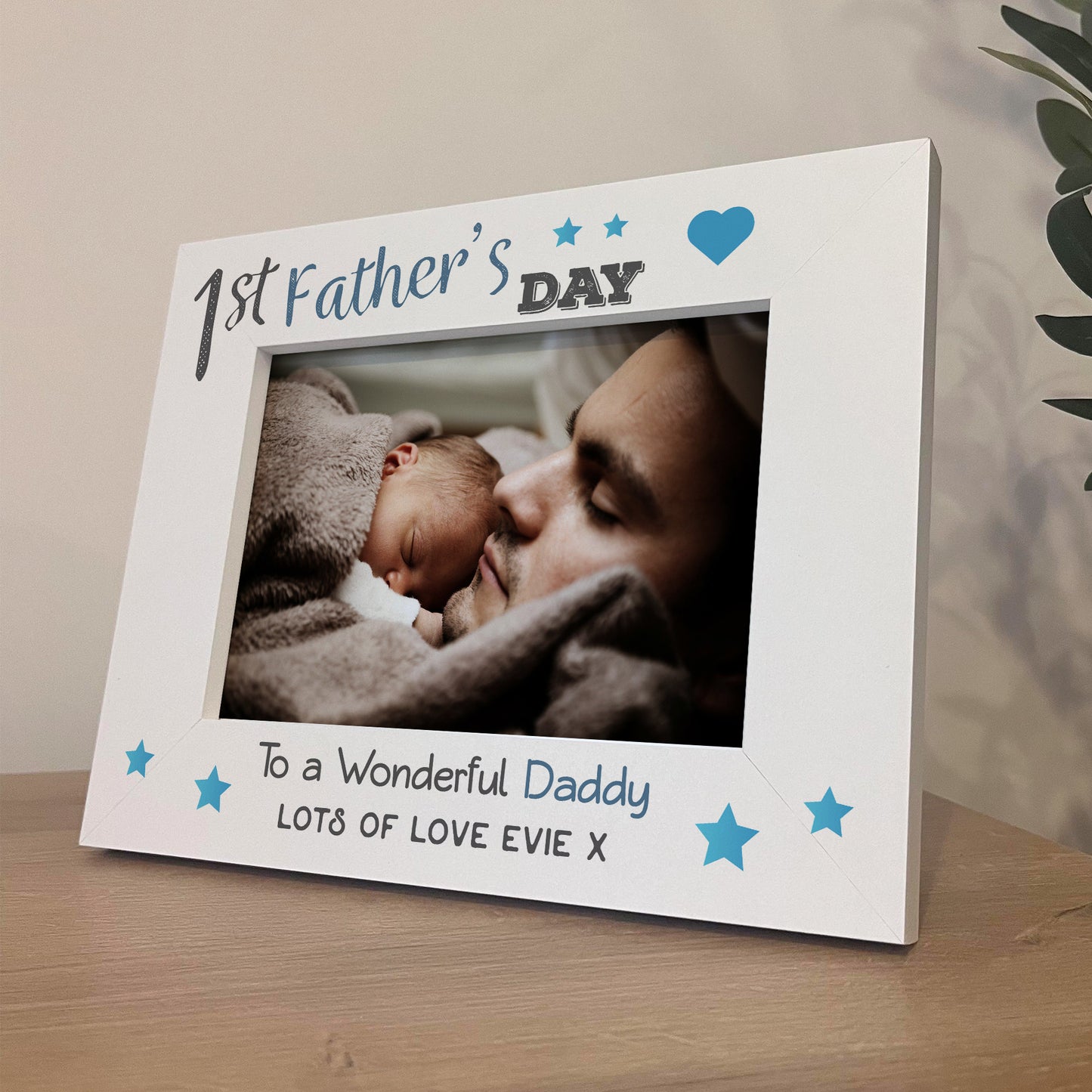 1st Father's Day Gifts For Daddy Personalised 7x5 White Wooden