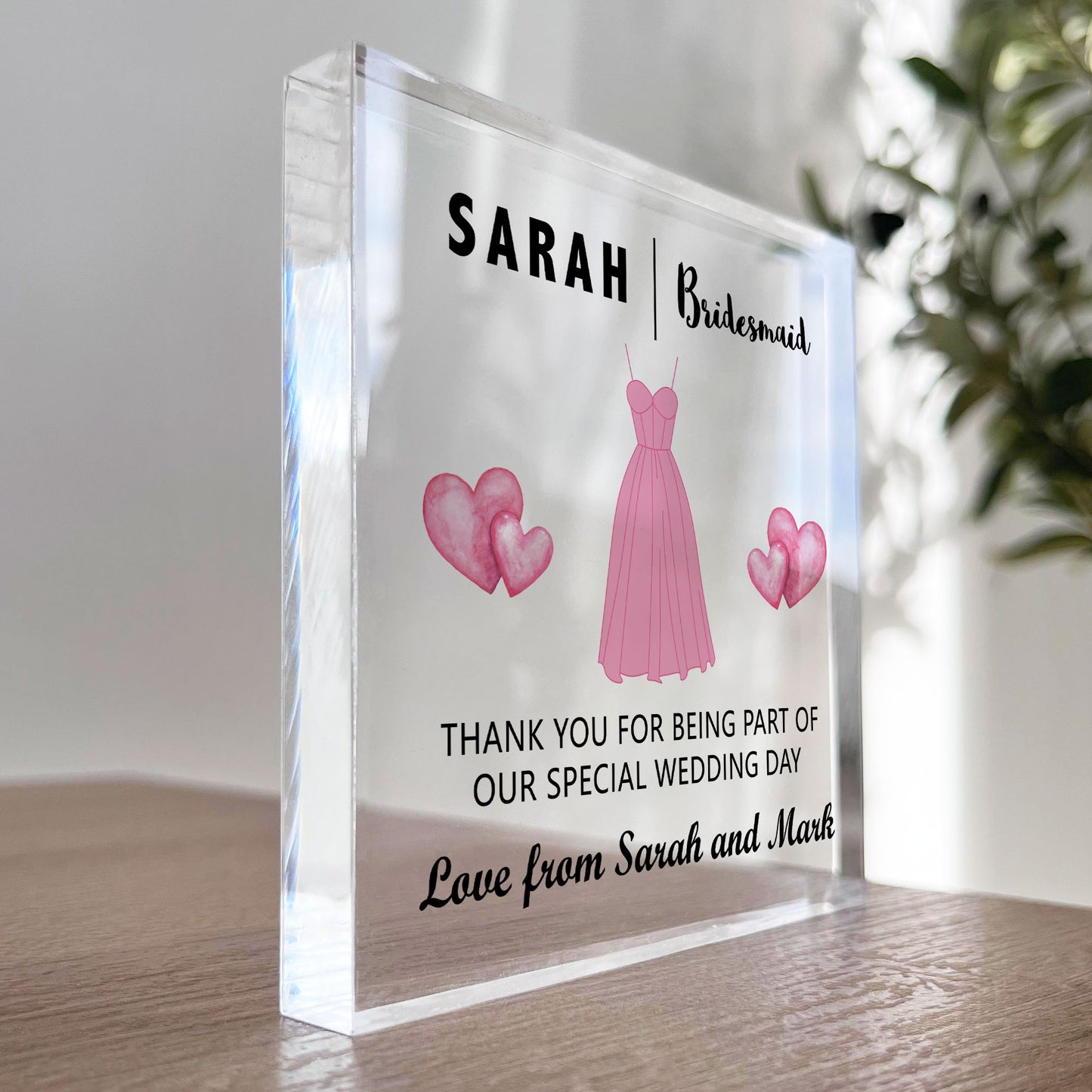 Bridesmaid Thank You Gifts Personalised Acrylic Block Bride Gift