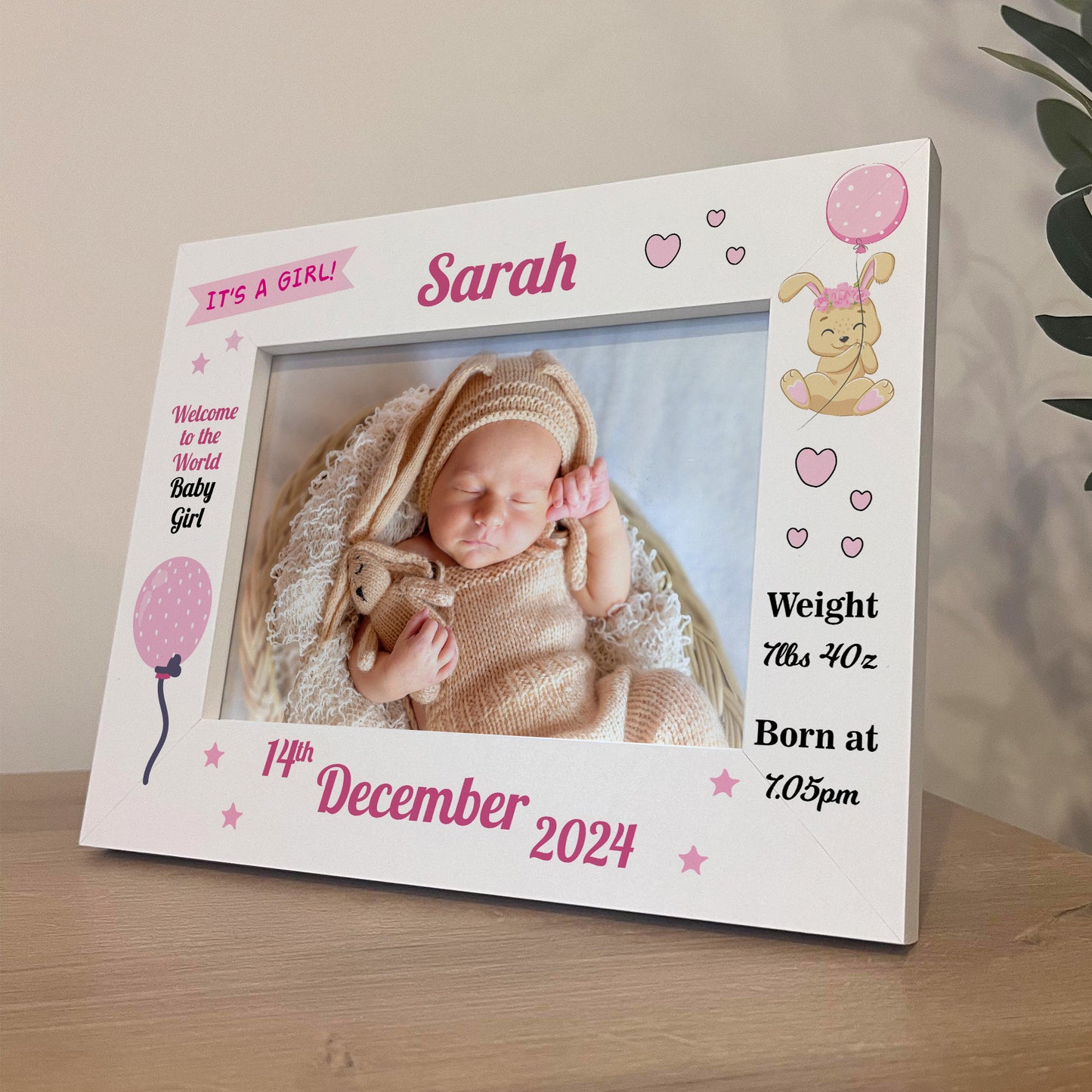 Personalised Birth Details 7x5 White Frame Newborn Baby Gifts