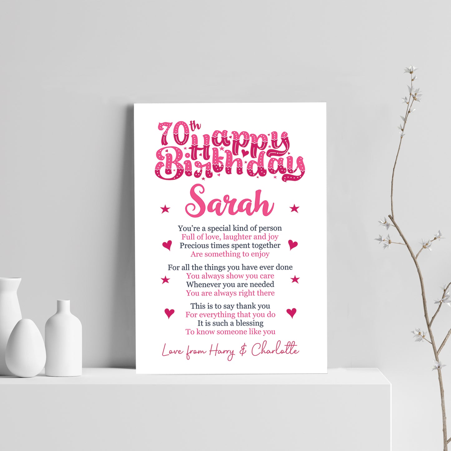 PERSONALISED 70th Birthday Gifts For Her Gift For Mum Nan A4