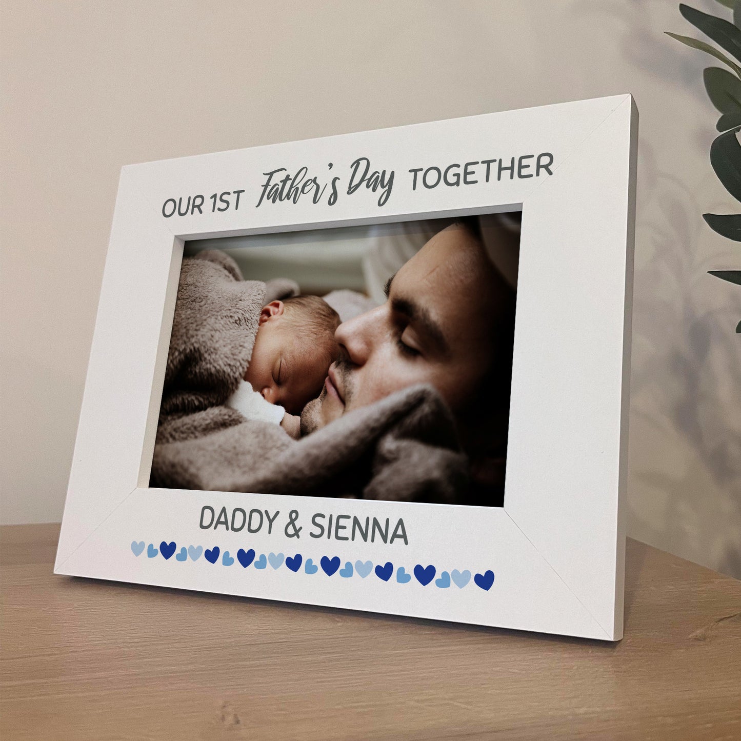 1st Fathers Day Personalised 7x5 White Wooden Frame New Dad Gift