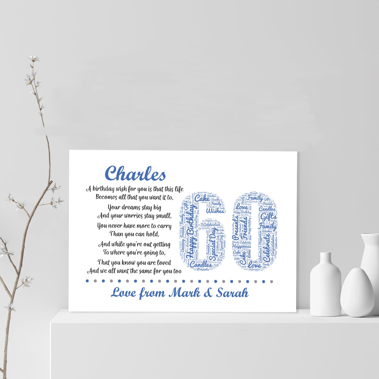 Personalised 60th Birthday Gift for Him Men Dad Grandad A4 Print