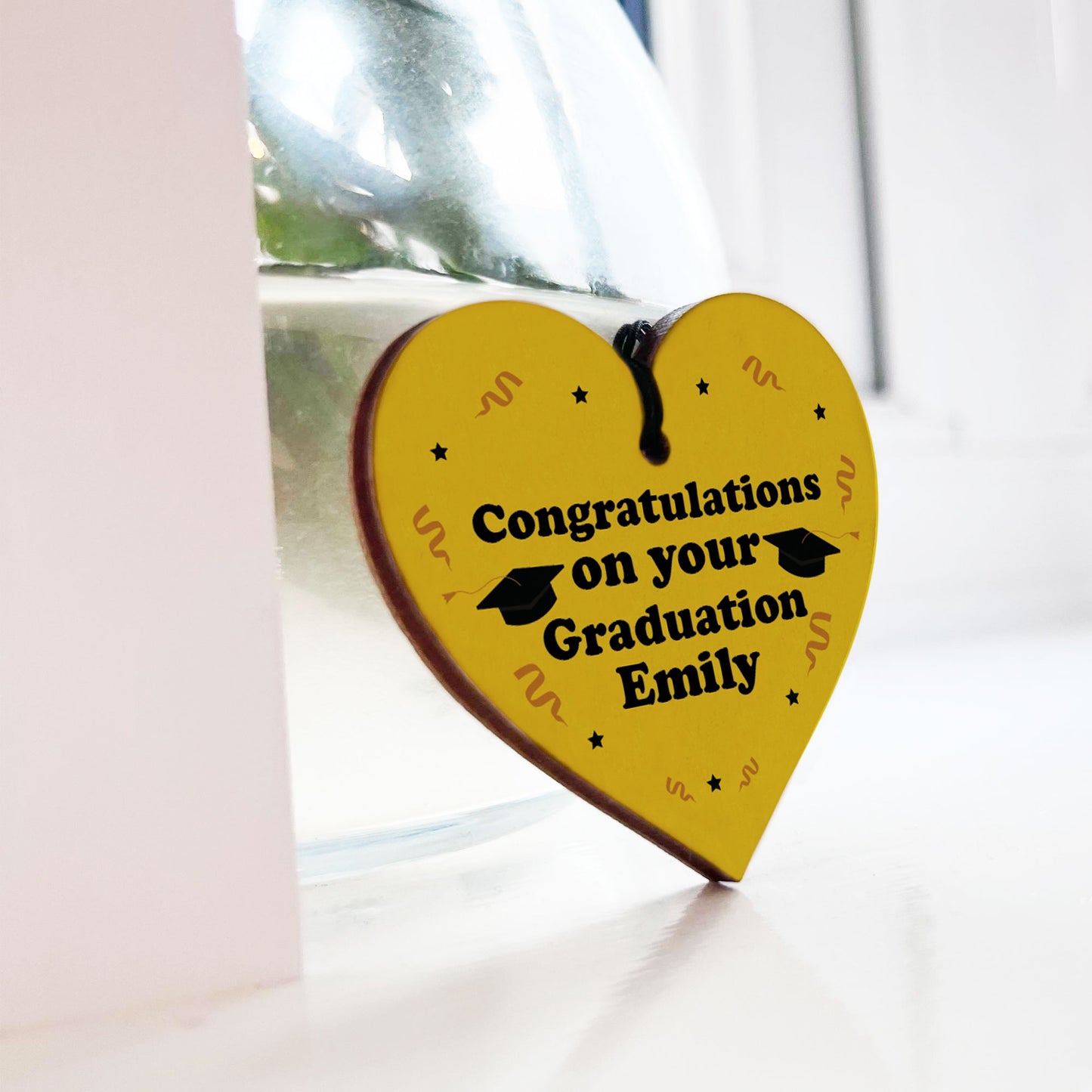 Congratulations Gift Graduation Keyring Wood Heart Personalised