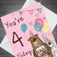 Youre 4 Today Birthday Card Fourth Birthday Card For Daughter