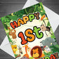 1st Birthday Card for Boys Girls Jungle Safari Animals 1 Year