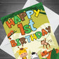 1st Birthday Jungle Animal Card for Boys Girls 1 Year Old Card