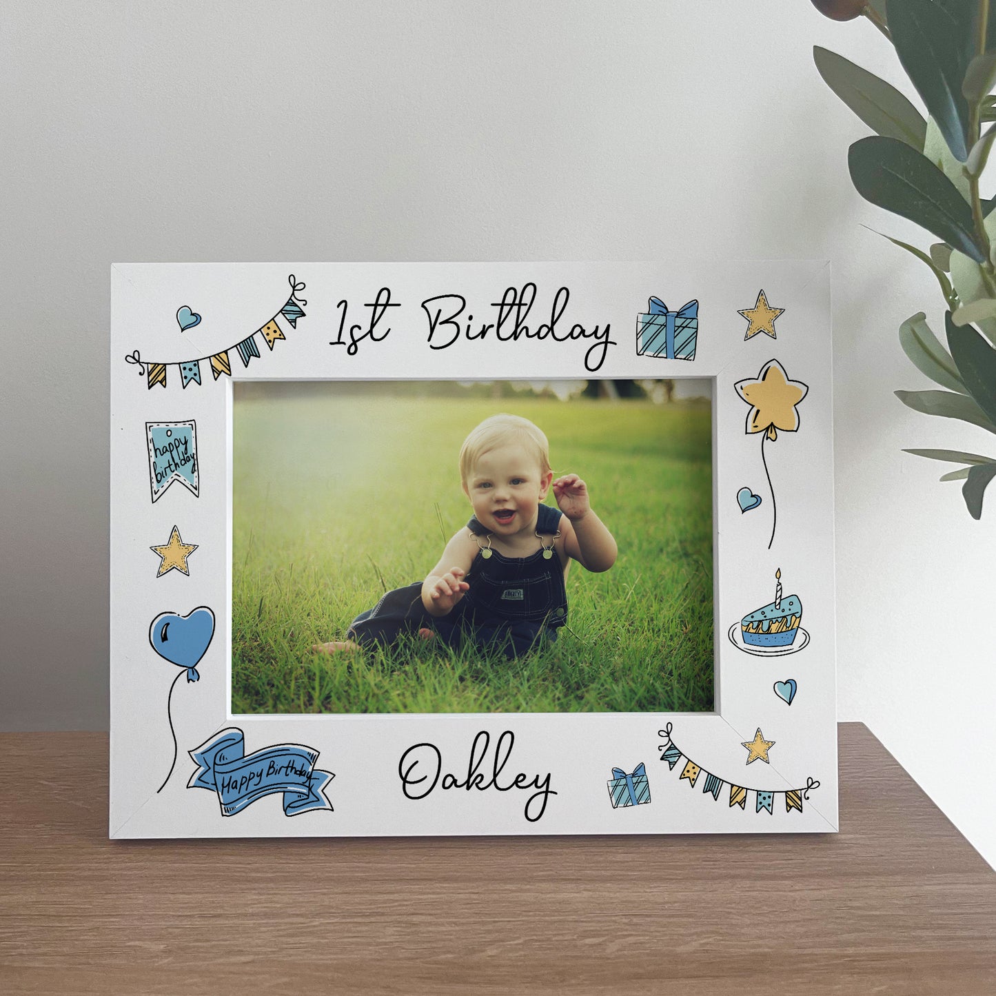 1st Birthday White 7x5 Wooden Frame Gift For Baby Boy