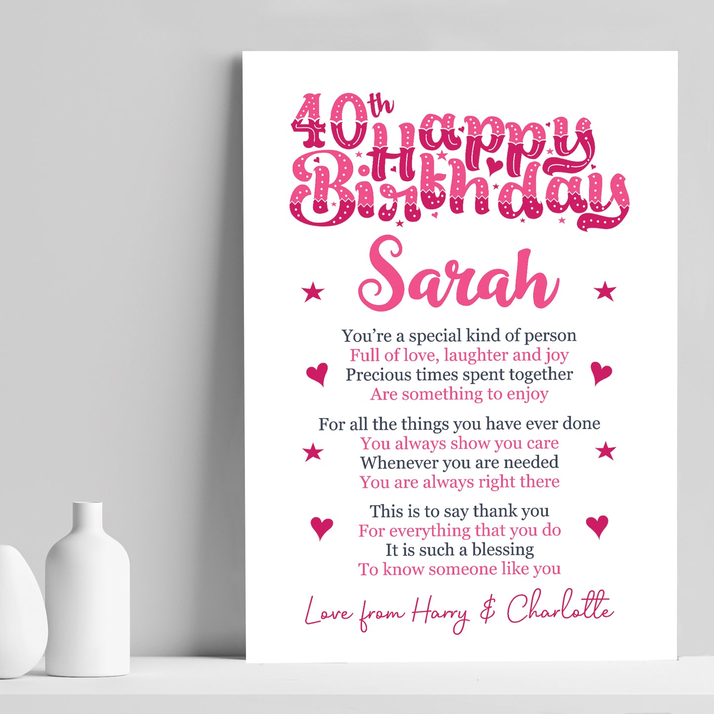 PERSONALISED 40th Birthday Gifts For Her Gift For Daughter A4