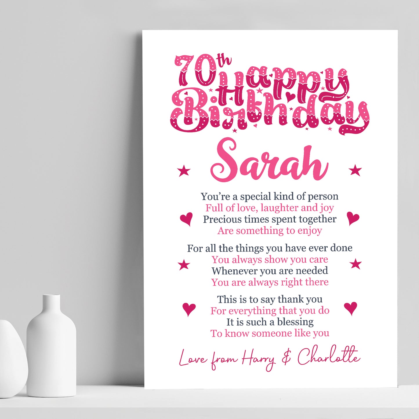 PERSONALISED 70th Birthday Gifts For Her Gift For Mum Nan A4