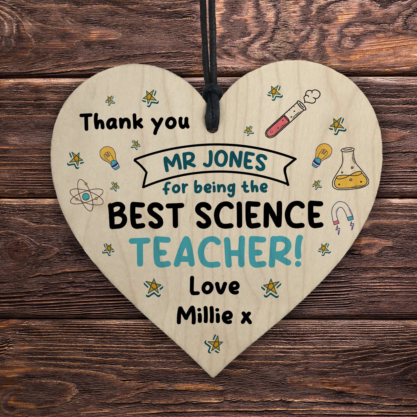 Personalised Gift For Science Teacher Wood Heart Thank You Gift