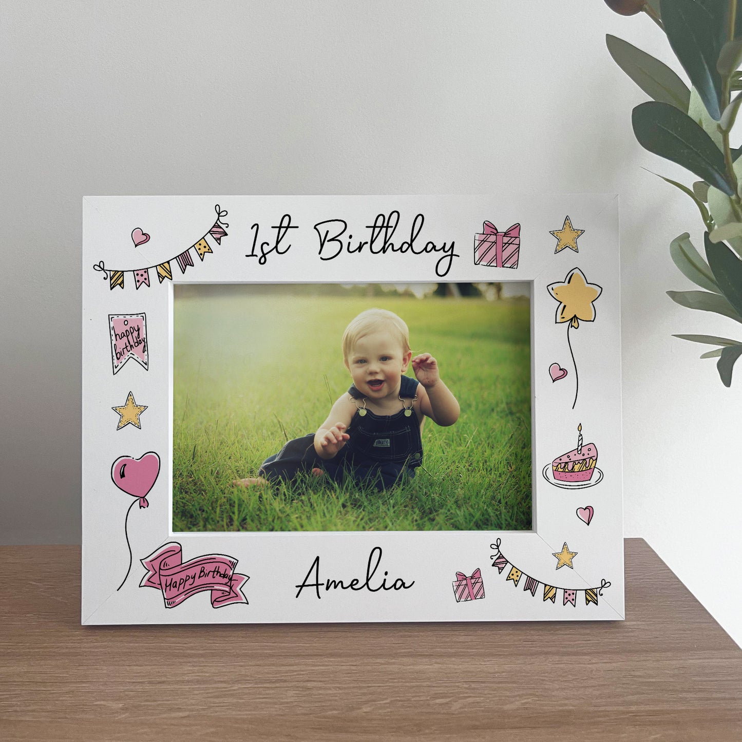 1st Birthday White 7x5 Wooden Frame Gift For Baby Girl