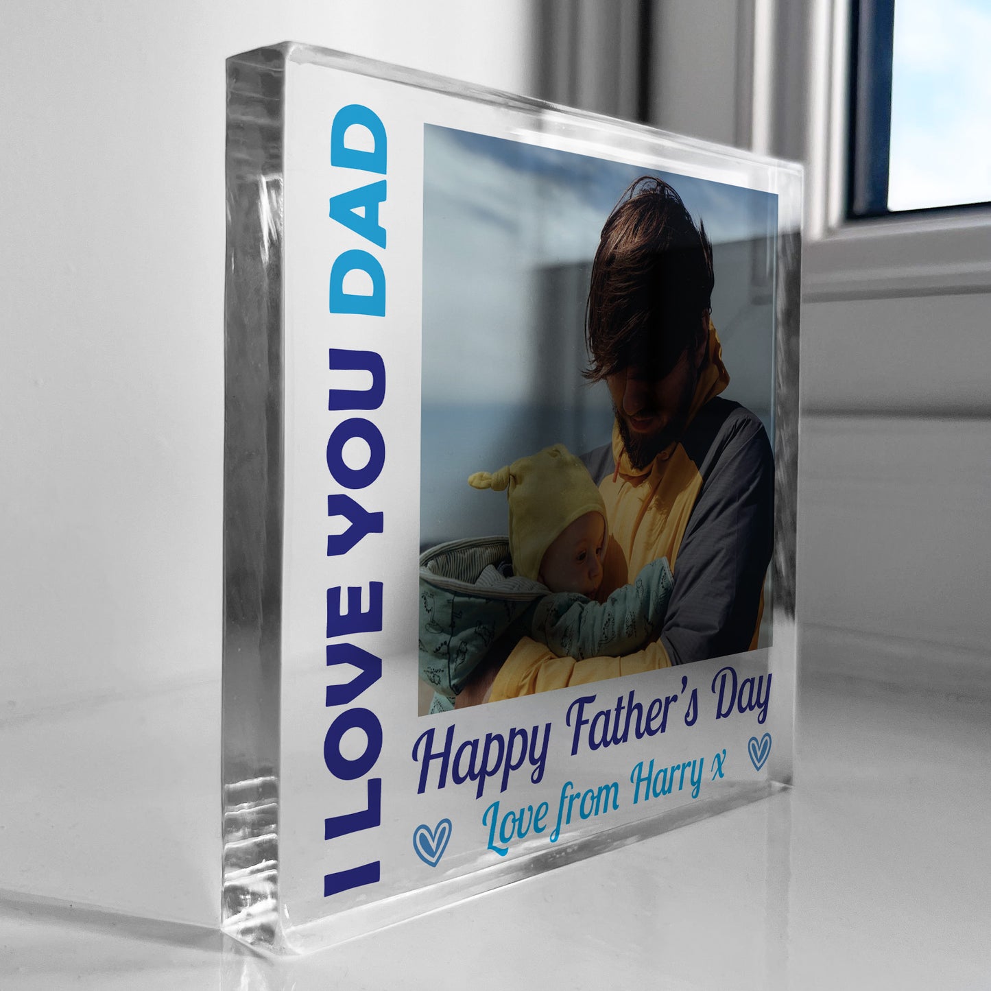 Fathers Day Gift I LOVE YOU DAD Personalised Clear Block