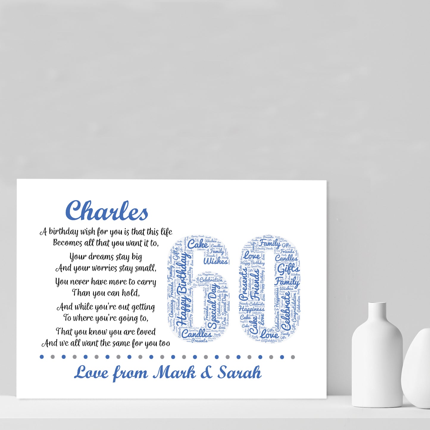 Personalised 60th Birthday Gift for Him Men Dad Grandad A4 Print