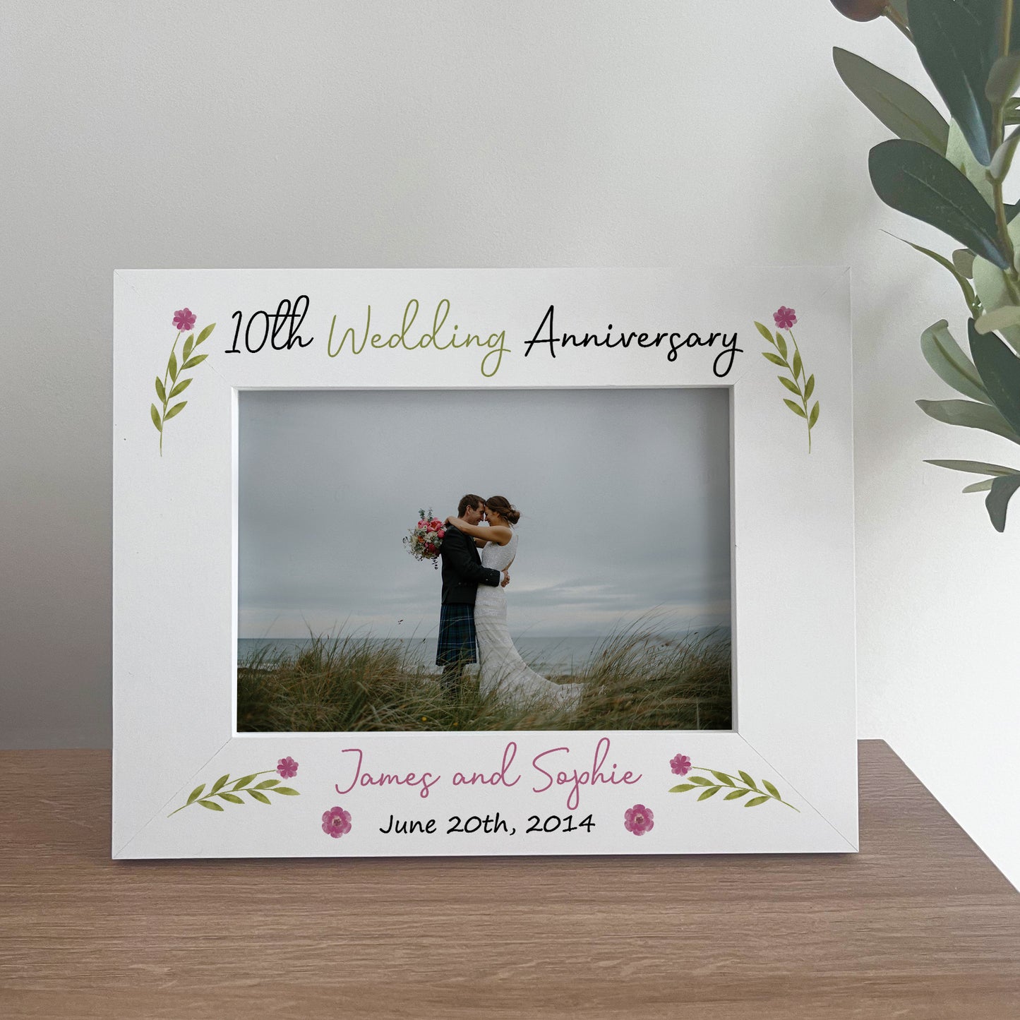 10th Anniversary Wedding Gifts Personalised 7x5 White Frame