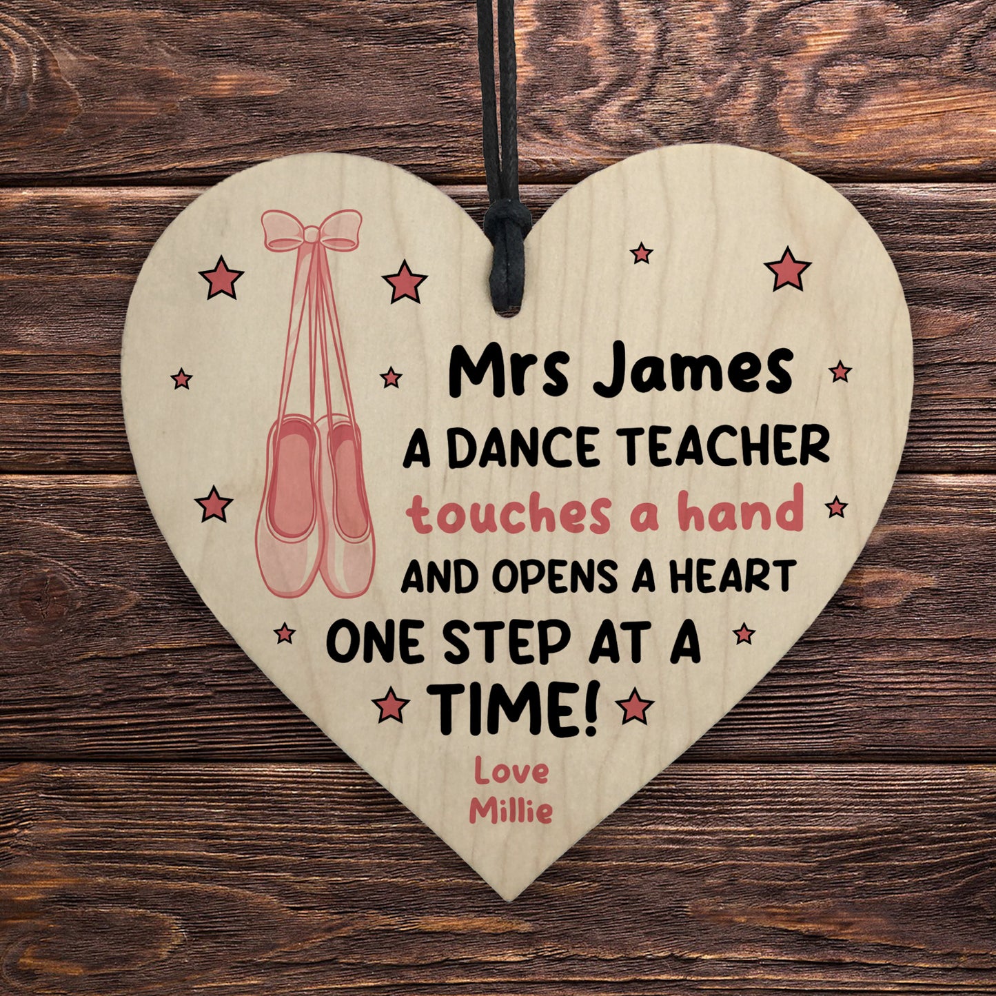 Personalised Dance Teacher Gifts Wooden Heart Ballet Tap Jazz