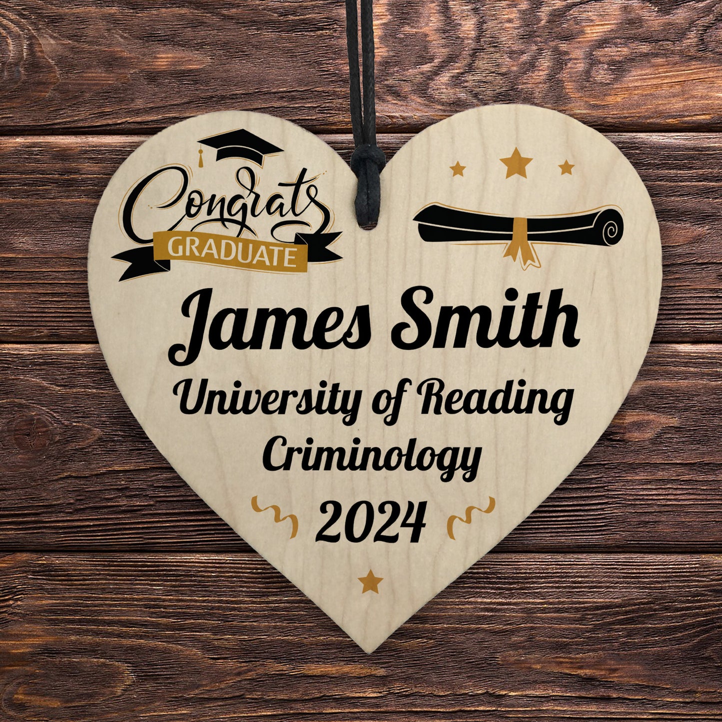 Personalised Graduation Gift Hanging Wood Heart Decoration