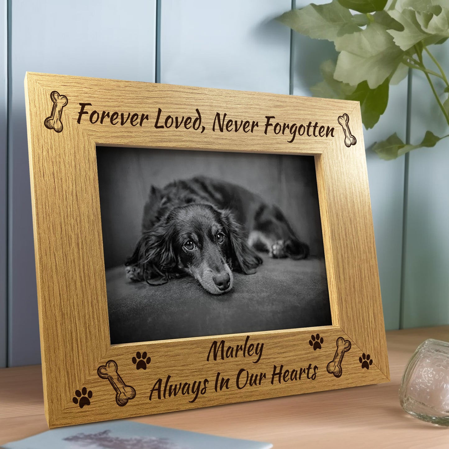 Personalised Pet Dog Memorial 7x5 Wood Photo Frame Dog Memorial