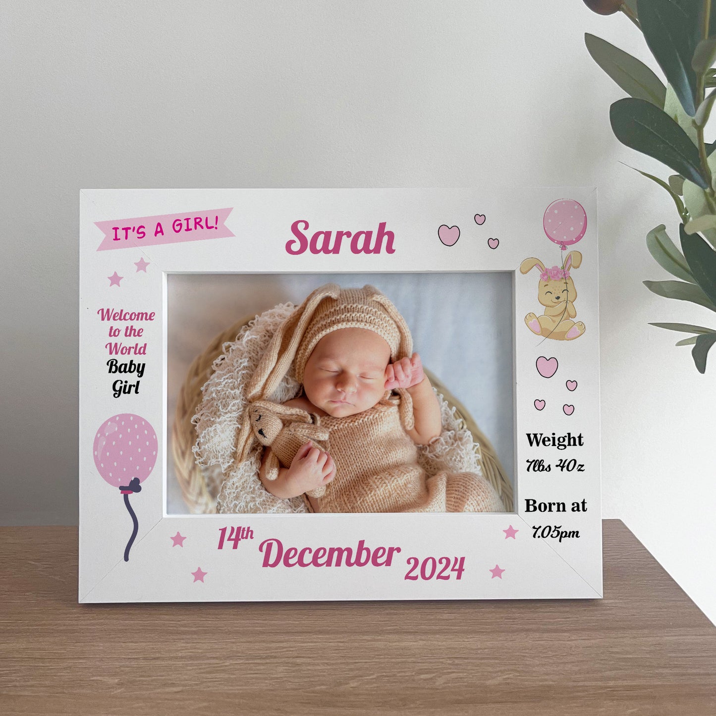 Personalised Birth Details 7x5 White Frame Newborn Baby Gifts