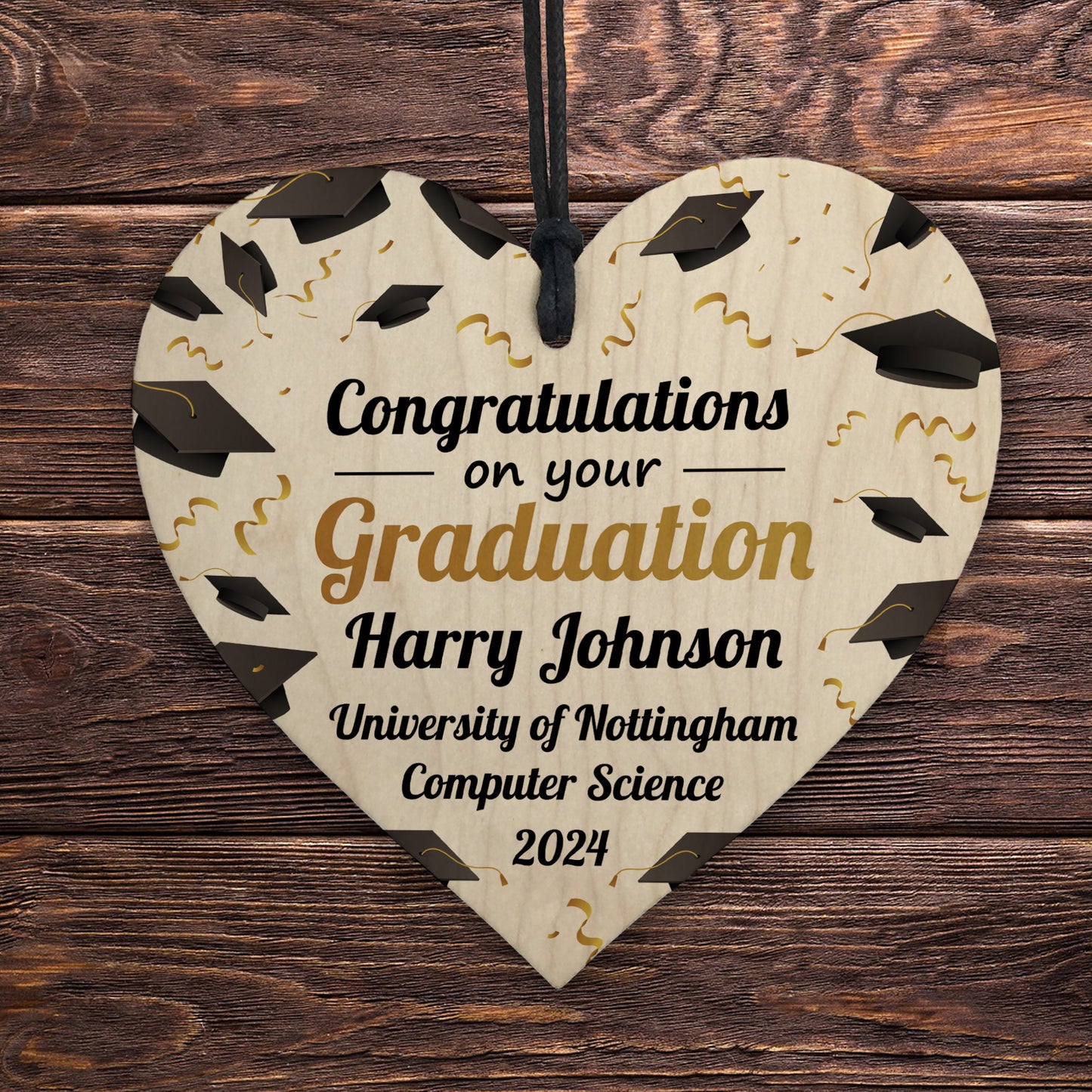 Personalised GRADUATION GIFT Hanging Wood Heart Decoration