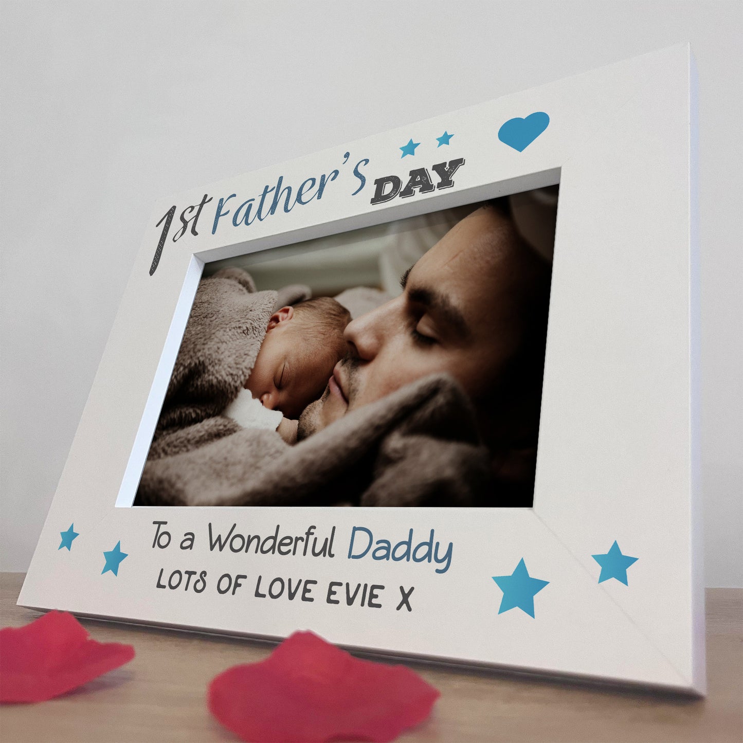 1st Father's Day Gifts For Daddy Personalised 7x5 White Wooden