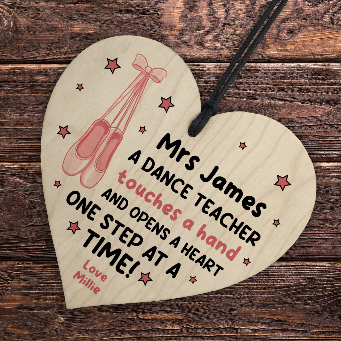 Personalised Dance Teacher Gifts Wooden Heart Ballet Tap Jazz