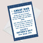GREAT DAD Card For Fathers Day Card For Him Greetings Cards