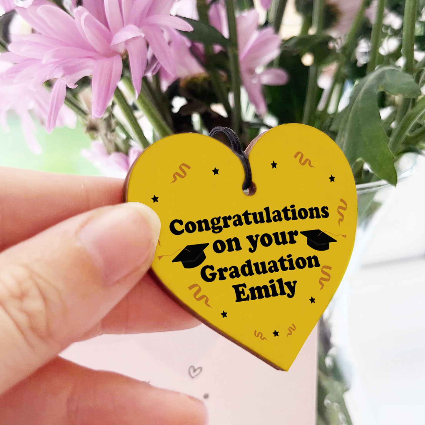 Congratulations Gift Graduation Keyring Wood Heart Personalised