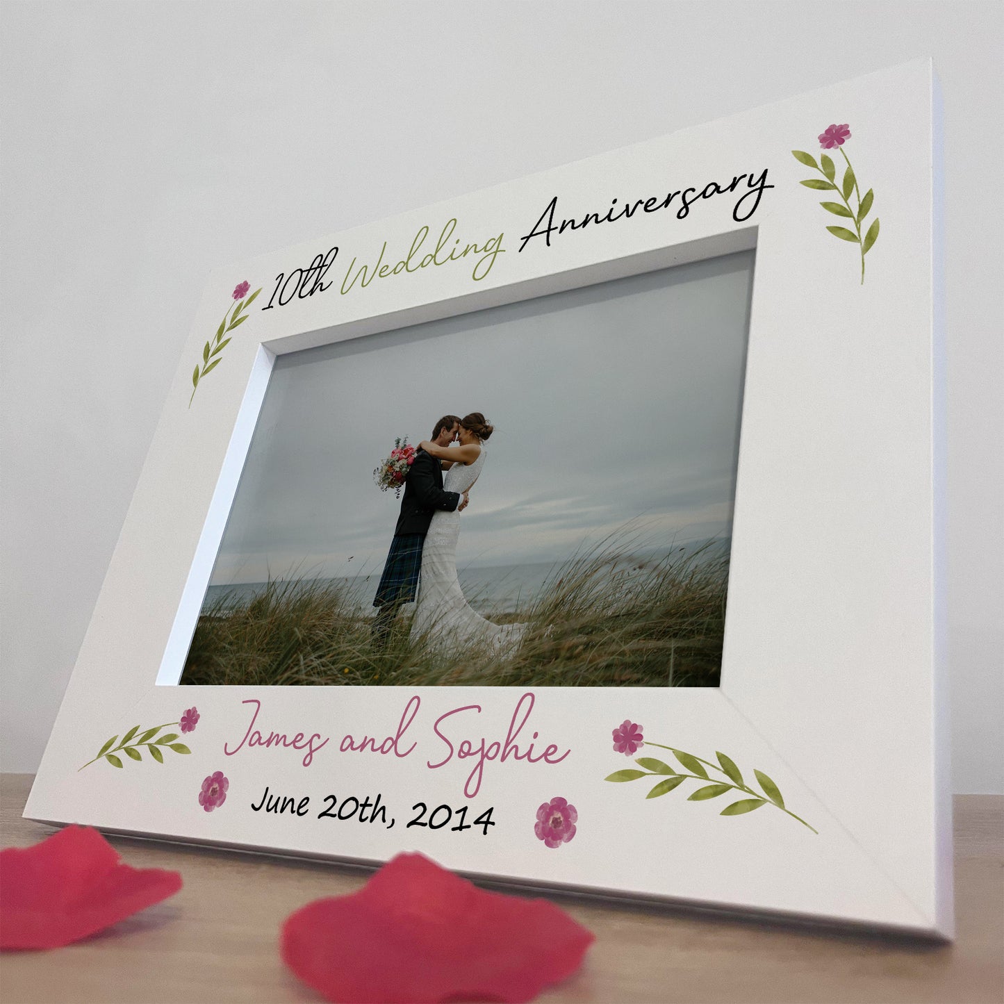 10th Anniversary Wedding Gifts Personalised 7x5 White Frame