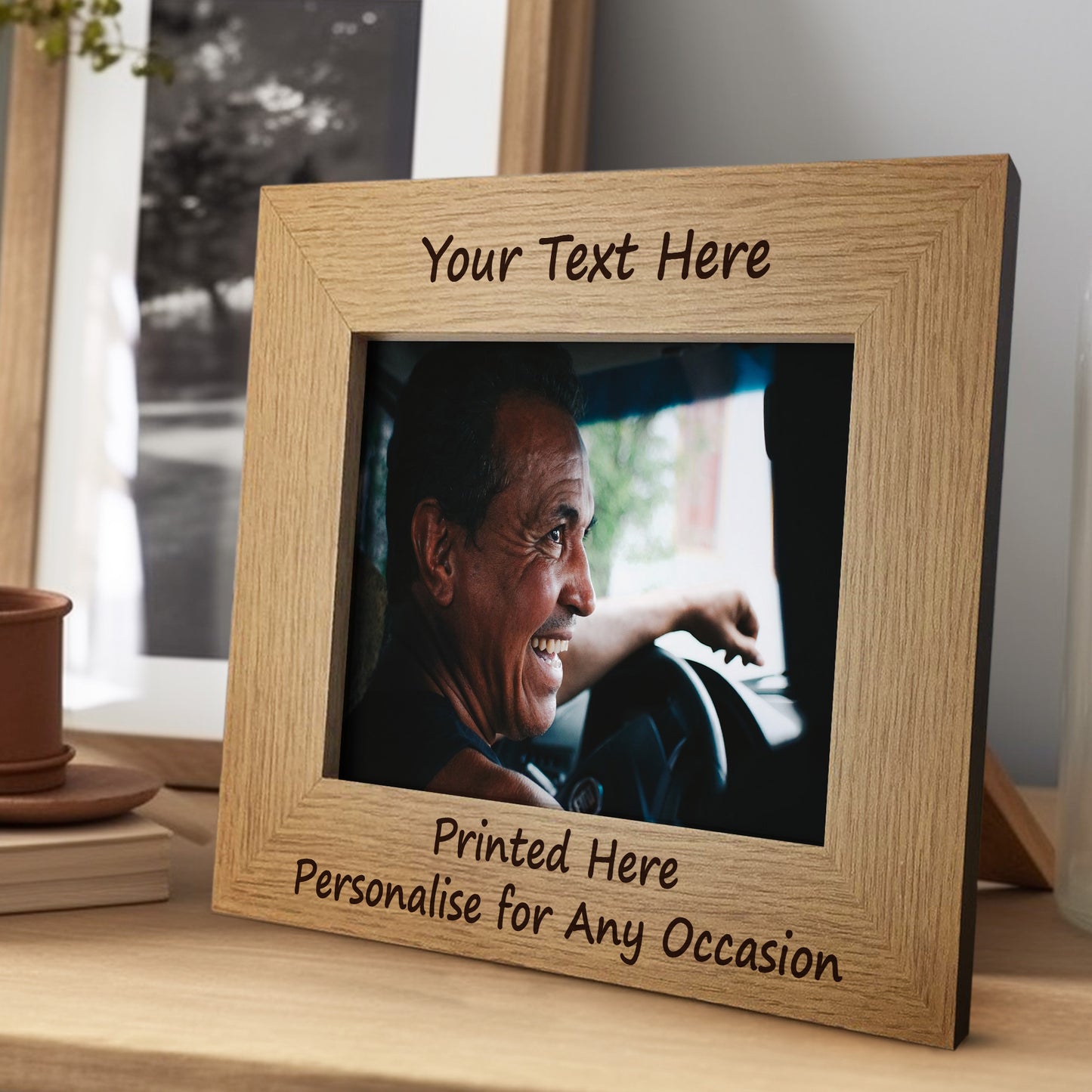 Personalised 7x5 Oak Wooden Photo Custom Frame Gift For Family