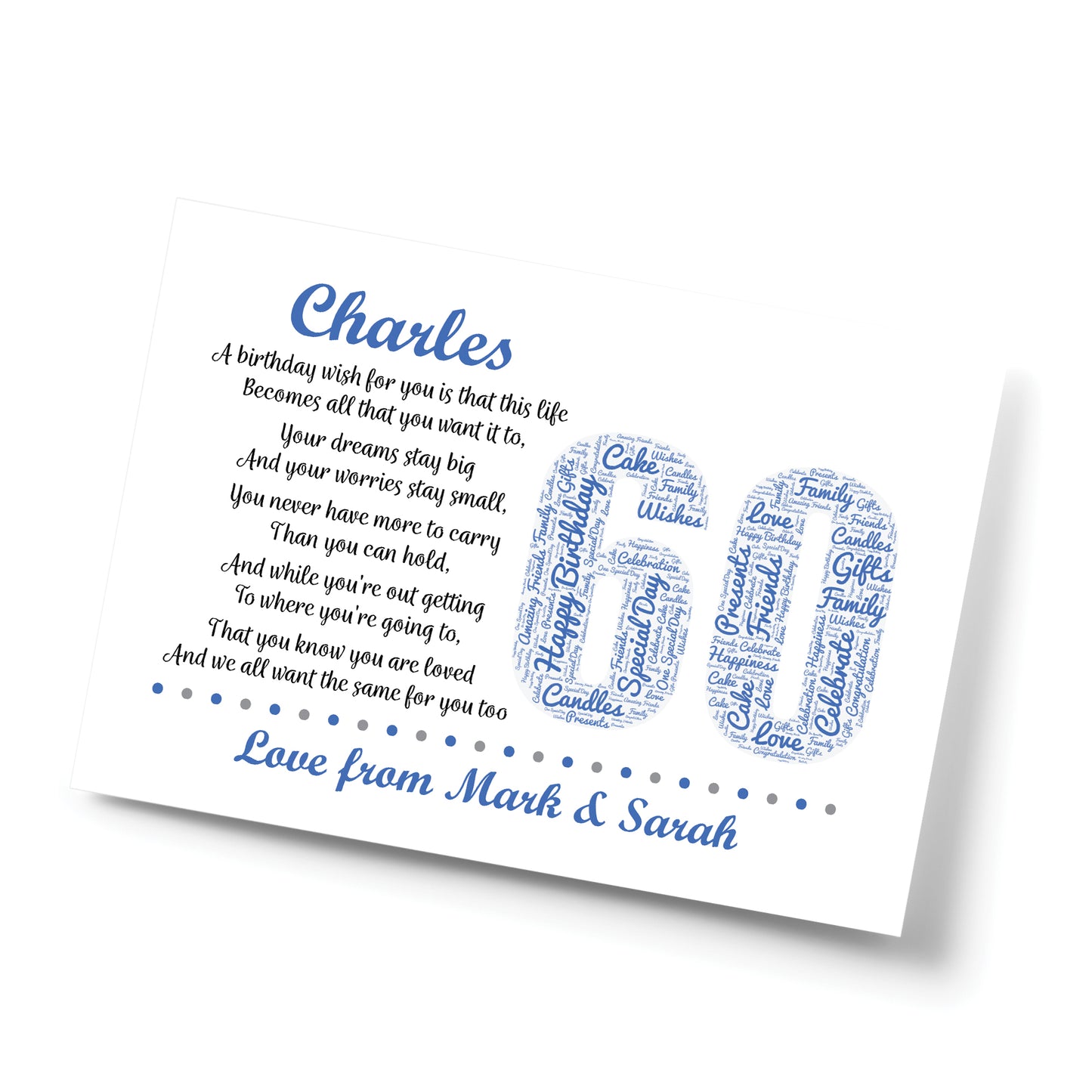 Personalised 60th Birthday Gift for Him Men Dad Grandad A4 Print