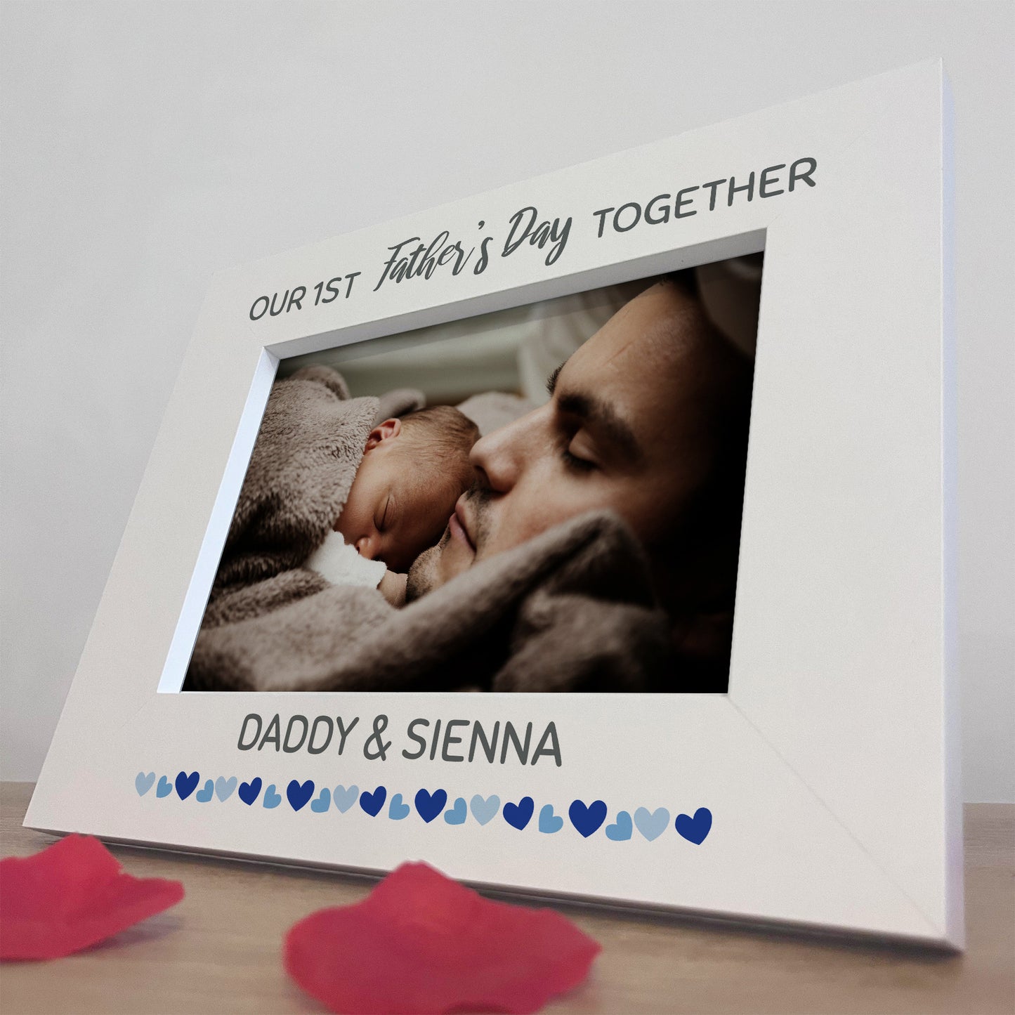 1st Fathers Day Personalised 7x5 White Wooden Frame New Dad Gift