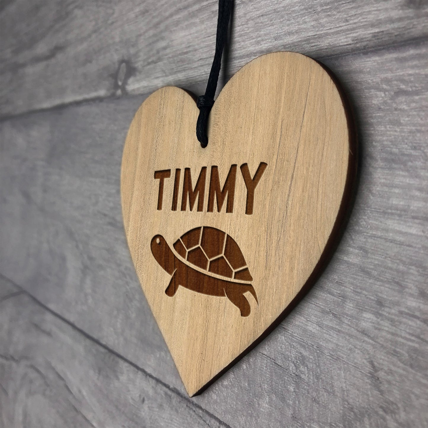 Personalised Tortoise Sign Engraved Wood Heart Turtle Gift