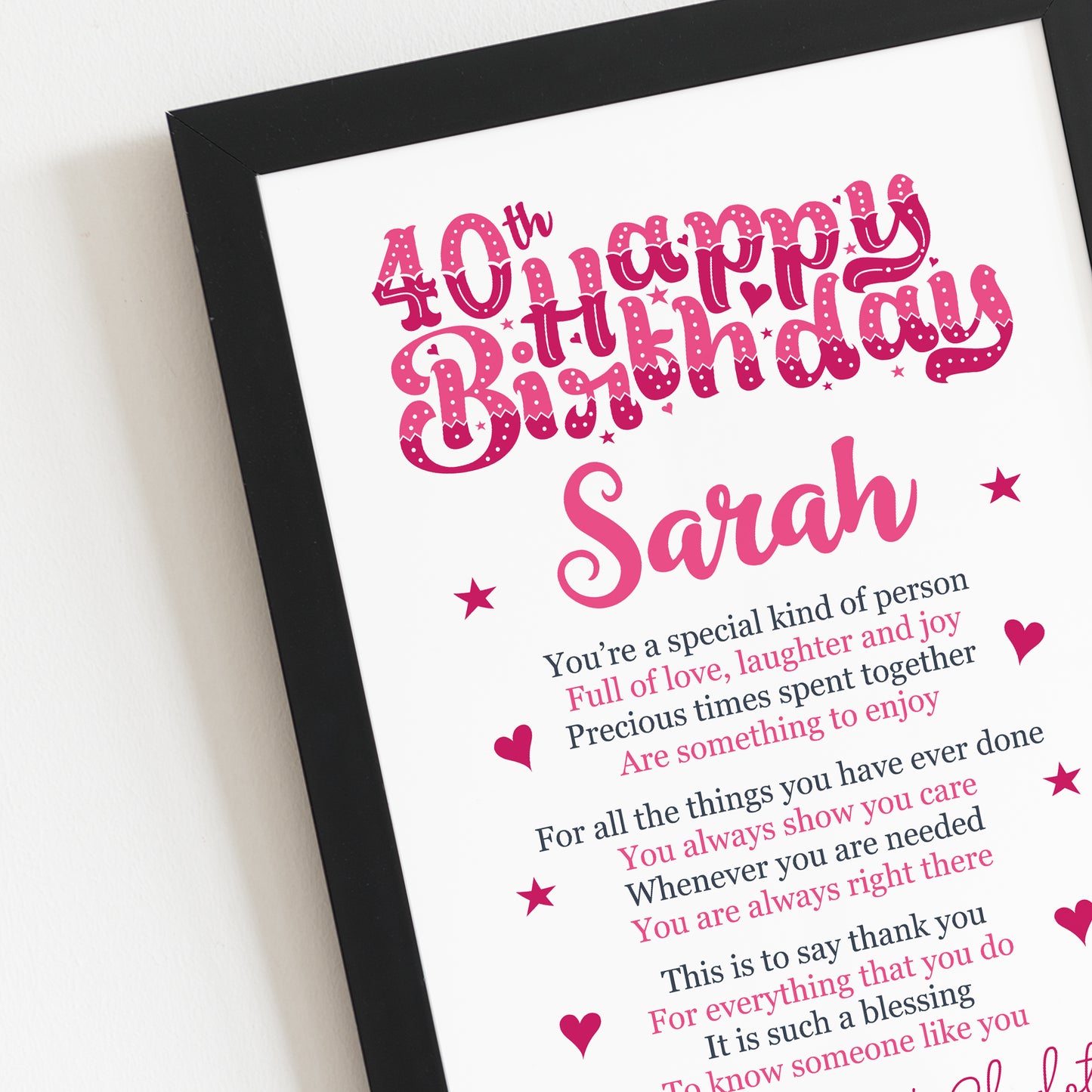 PERSONALISED 40th Birthday Gifts For Her Gift For Daughter