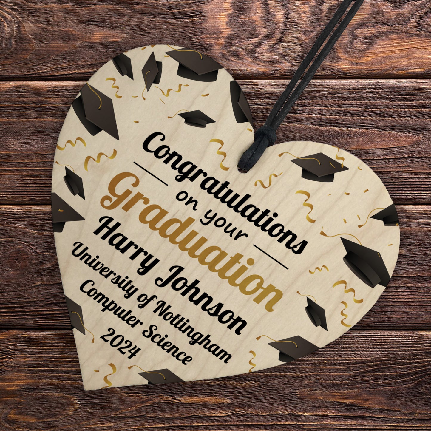 Personalised GRADUATION GIFT Hanging Wood Heart Decoration