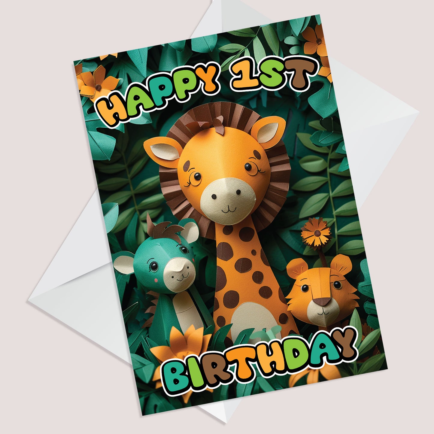1st Birthday Card for Boys Girl Jungle Animals Birthday Card