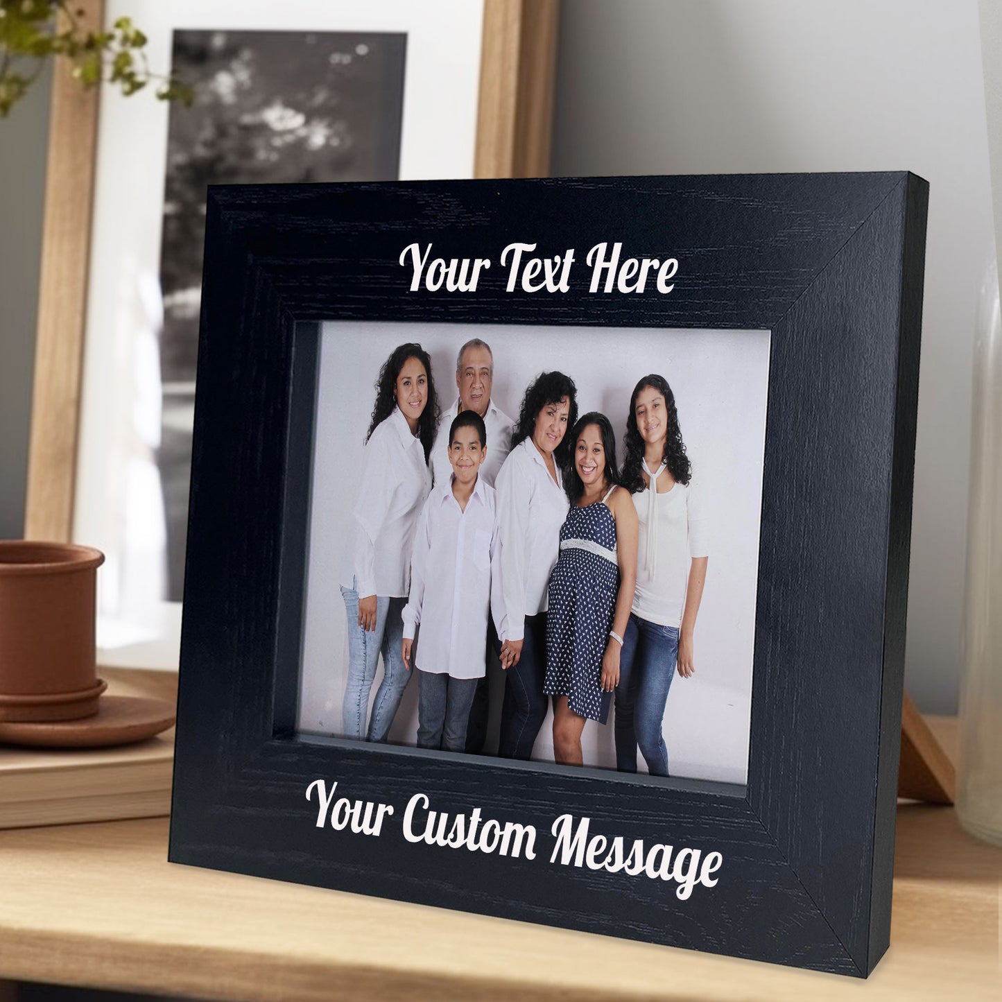 Personalised Black Wooden Photo Frame Custom Any Text