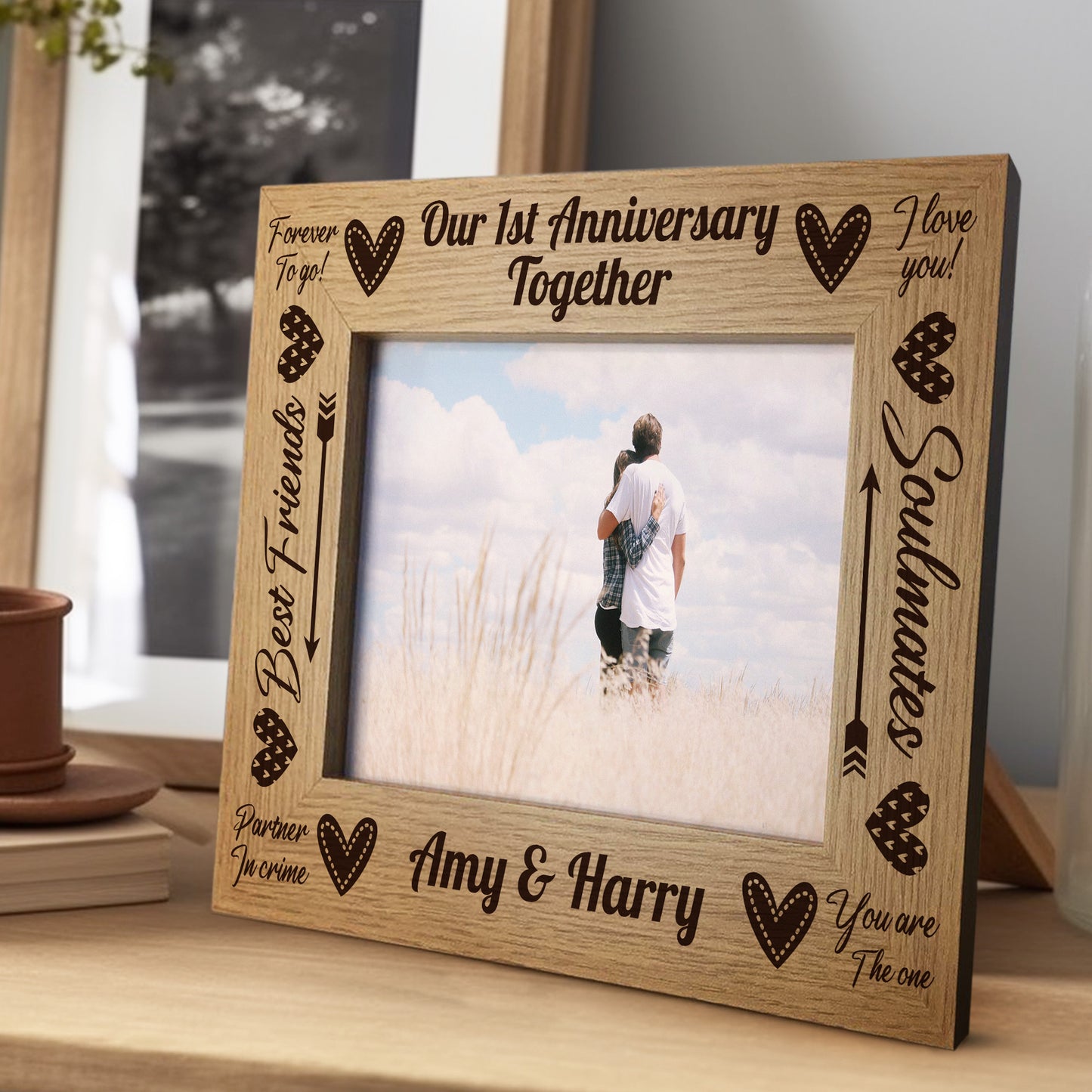 1st Anniversary 7x5 Wood Photo Frame First Anniversary Couple