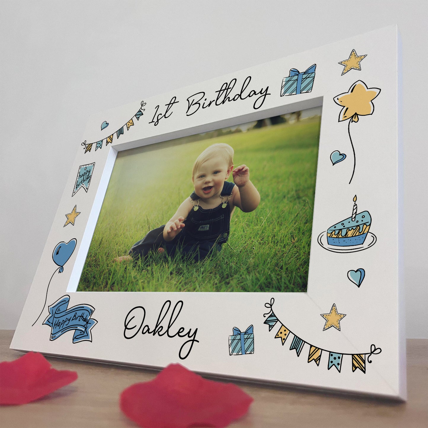 1st Birthday White 7x5 Wooden Frame Gift For Baby Boy