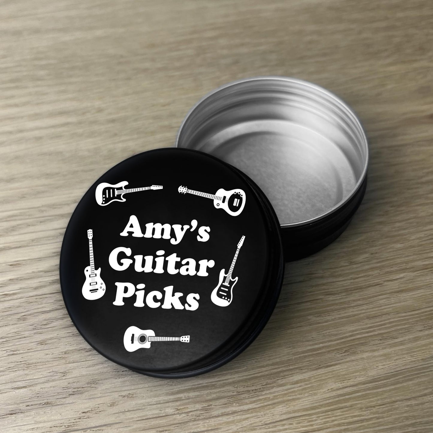 Personalised Guitar Plectrum Pick Storage Tin For Guitarist