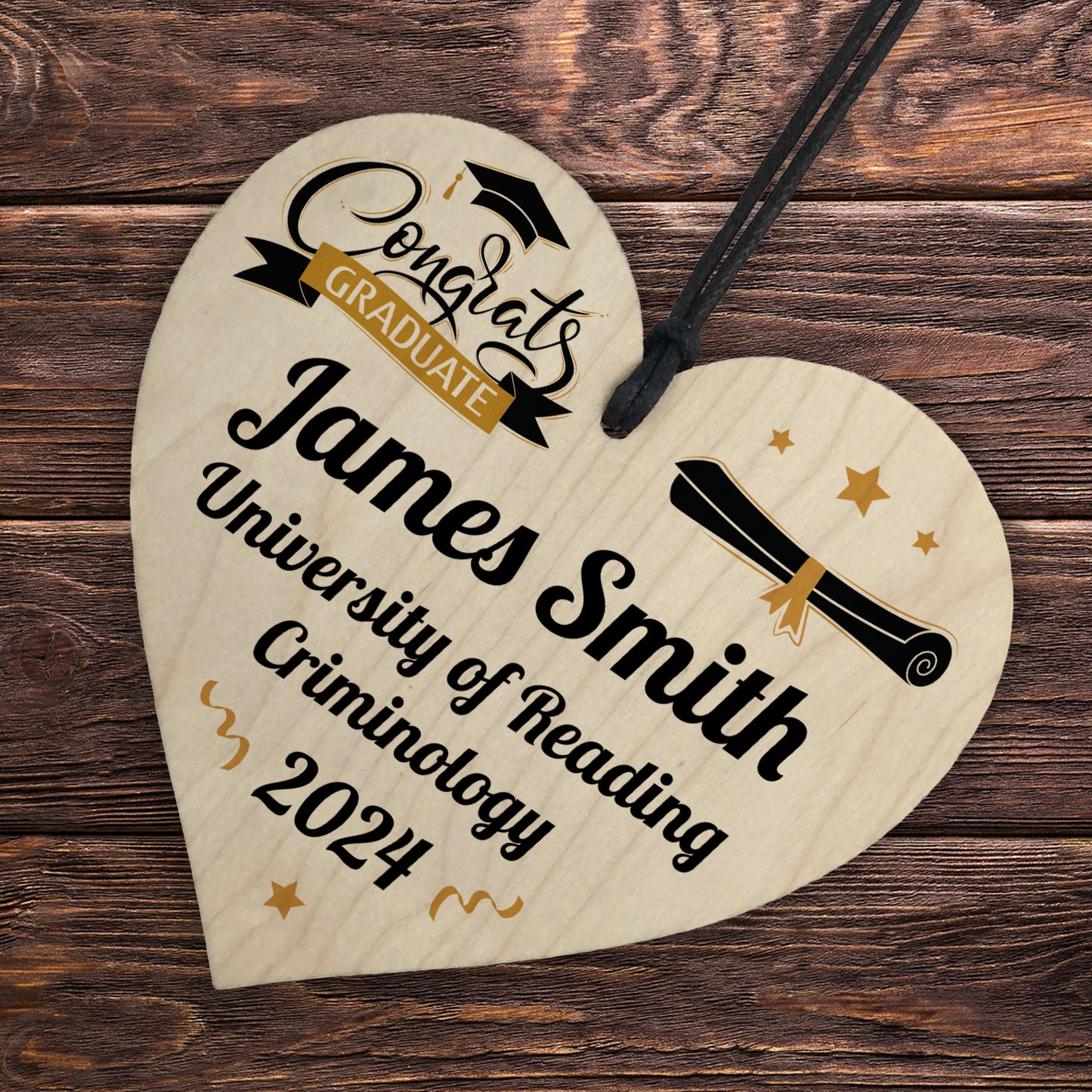 Personalised Graduation Gift Hanging Wood Heart Decoration