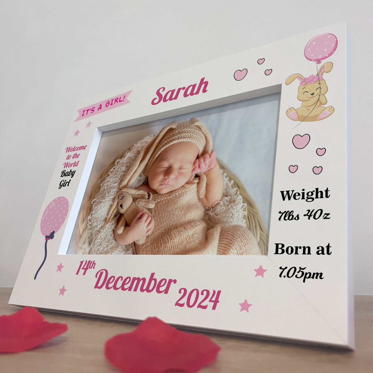 Personalised Birth Details 7x5 White Frame Newborn Baby Gifts