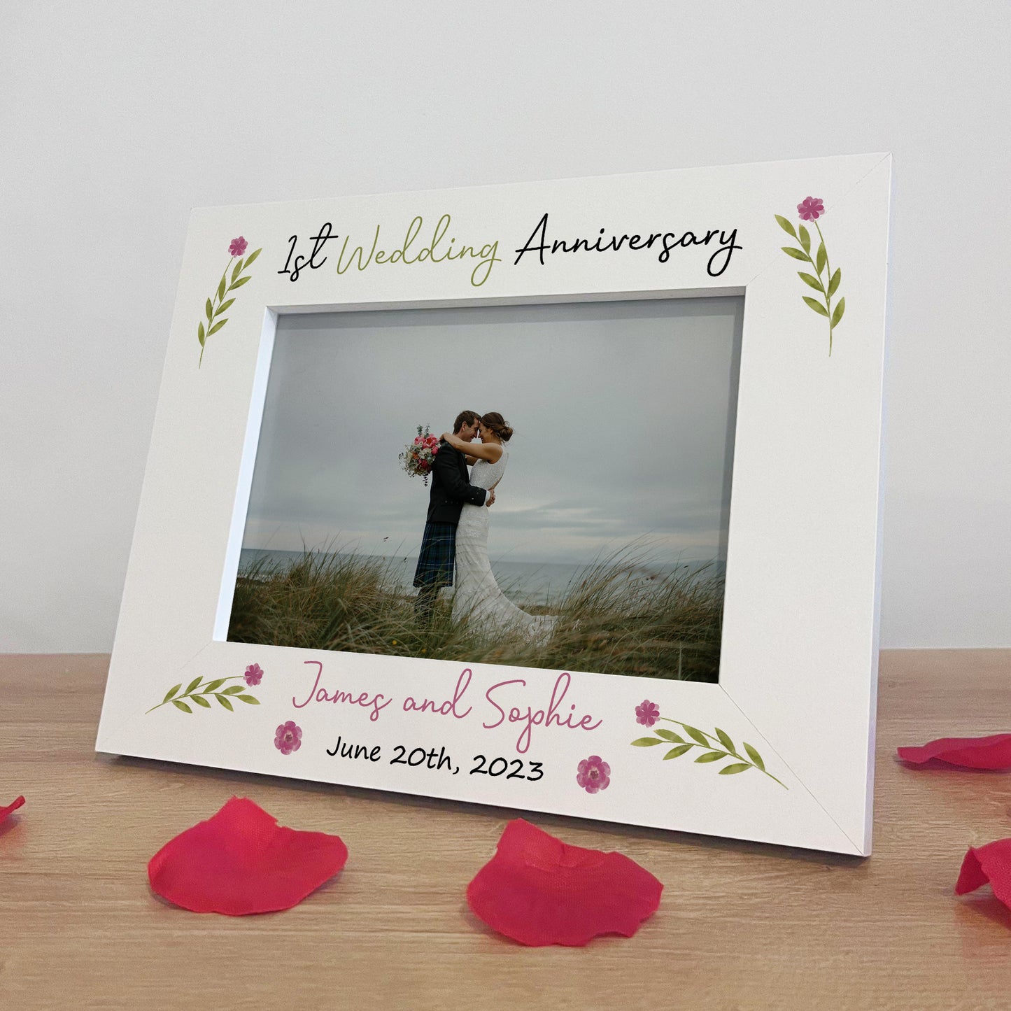 1st Anniversary Wedding Gifts Personalised 7x5 White Frame