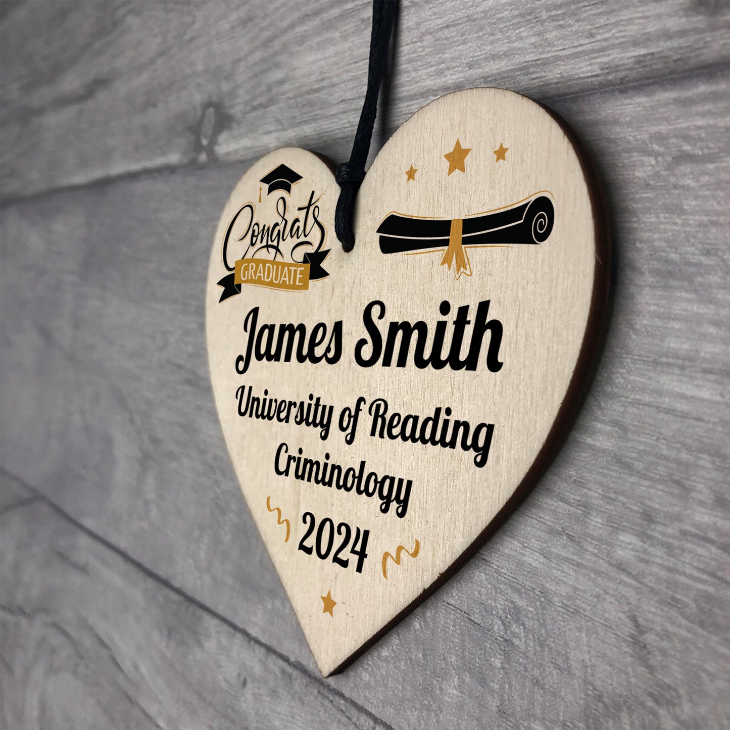 Personalised Graduation Gift Hanging Wood Heart Decoration