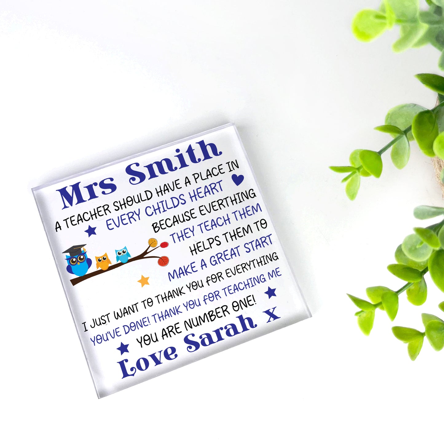 Teacher Gift Personalised Owl Teacher Gift Teacher Christmas