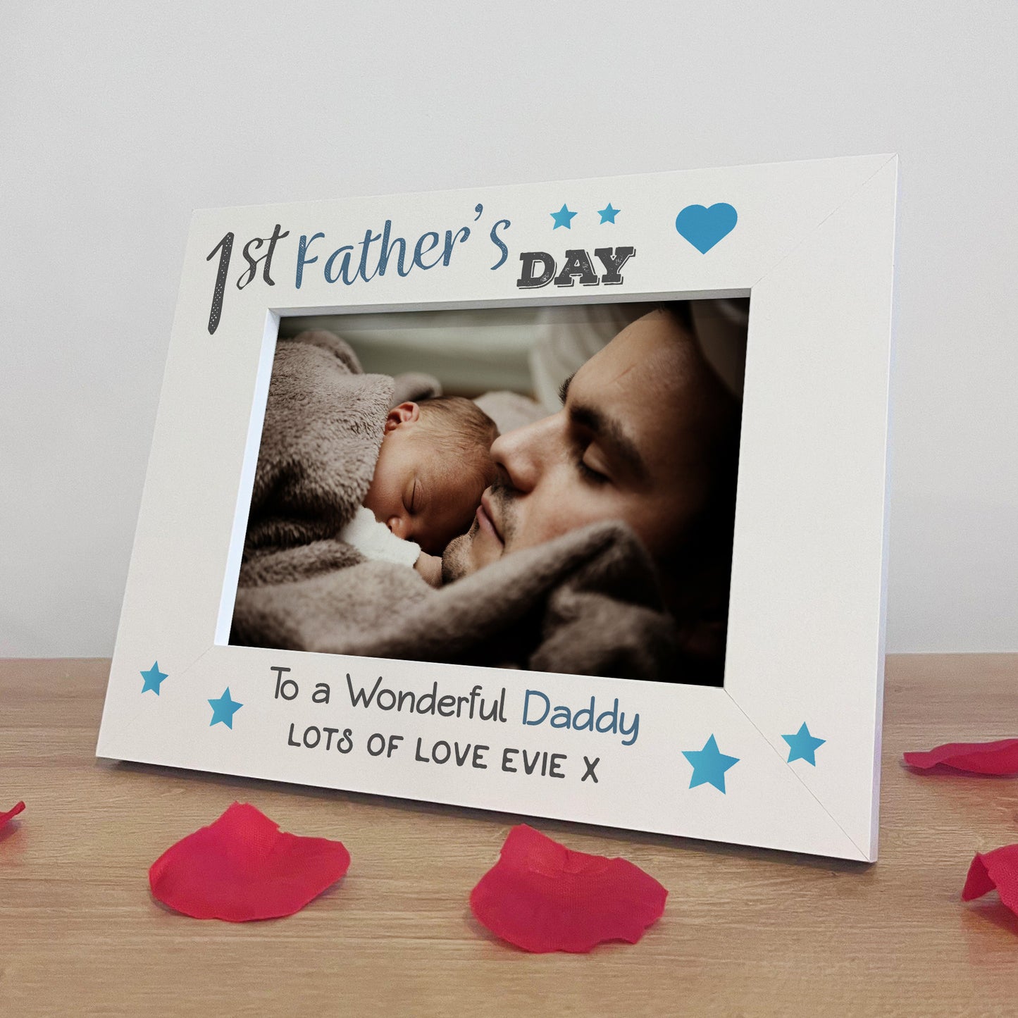 1st Father's Day Gifts For Daddy Personalised 7x5 White Wooden