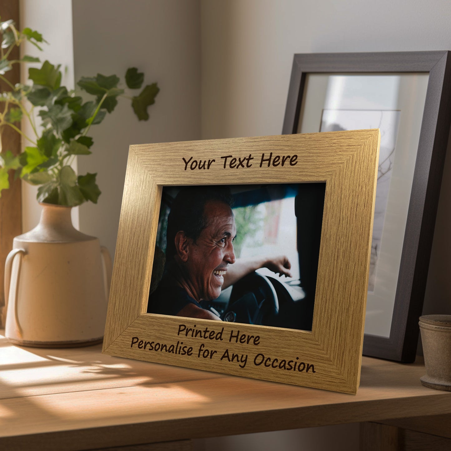 Personalised 7x5 Oak Wooden Photo Custom Frame Gift For Family