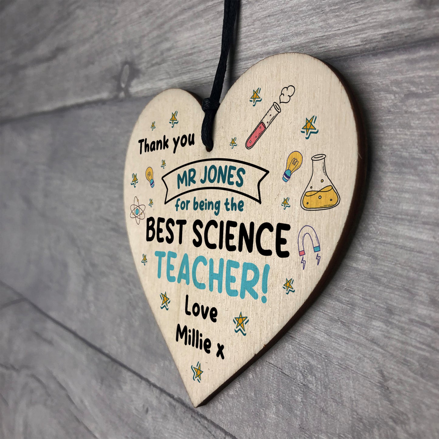 Personalised Gift For Science Teacher Wood Heart Thank You Gift